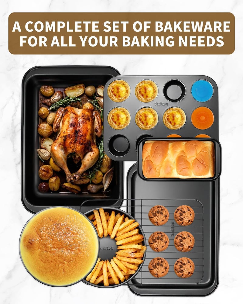Ymiton Nonstick Baking Pans Set, 19 PCS Stackable Bakeware Sets, Oven Pan Set Includes Baking Tray, Cookie Sheet, Cake Pans, Loaf Pan, Muffin Pan, Silicone Cups - Image 2